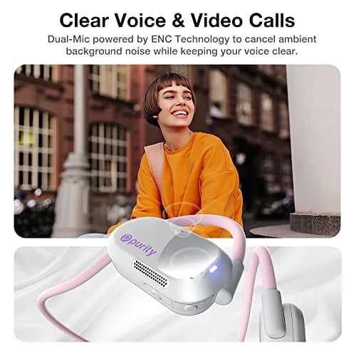 Purity Air Open Ear Wireless Bluetooth Earbuds with Dual Mic | Secured Long Wearing Comfort, Sports Sweat Resistant (White/Lilac) thumbnail 4