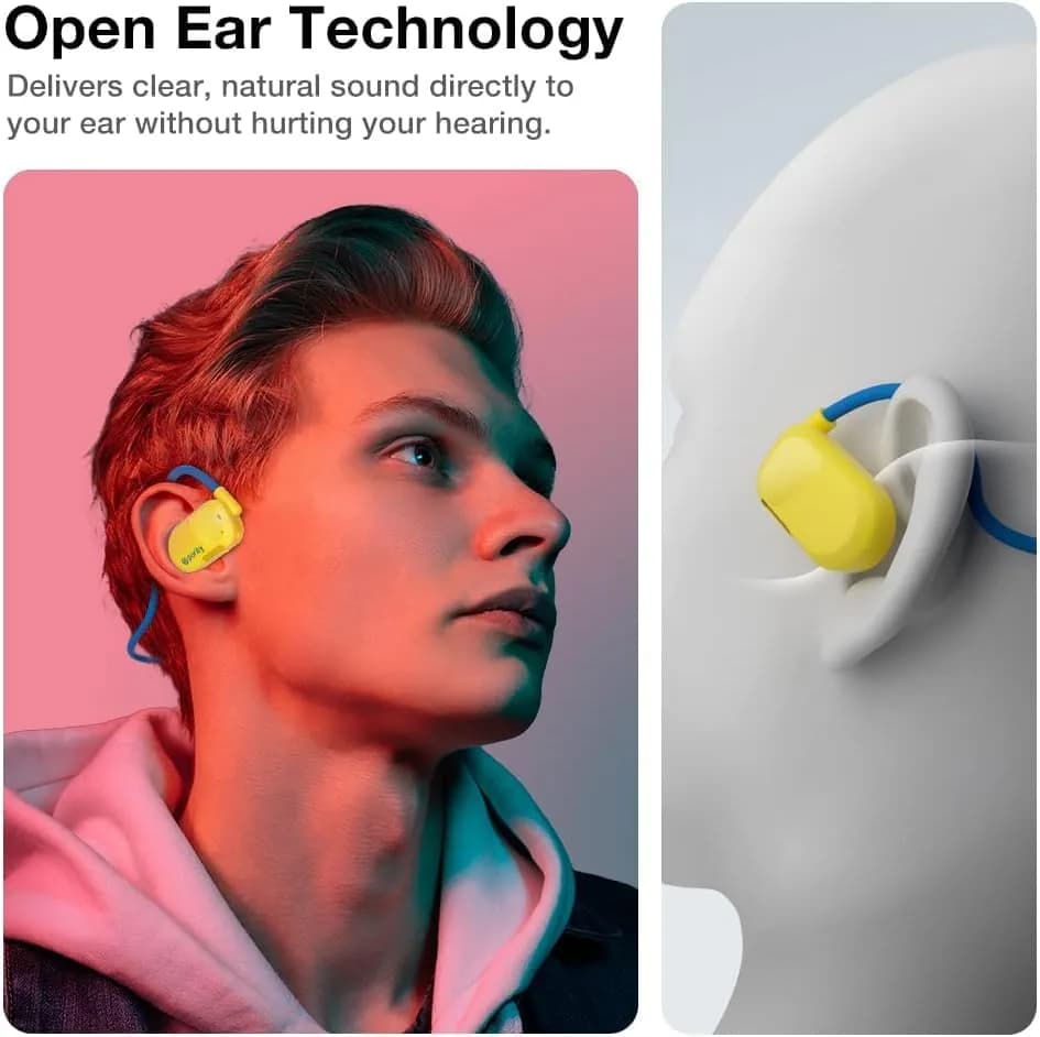 Purity Air Open Ear Headphones Yellow/Blue | Dual Mic, IPX5 Sweat Resistant, Bluetooth 5.3 thumbnail 2