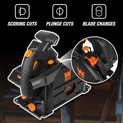 WEN 20V Max Cordless 6.5-Inch Track Saw | Brushless, Variable Speed, Two 4.0 Ah Batteries thumbnail 4