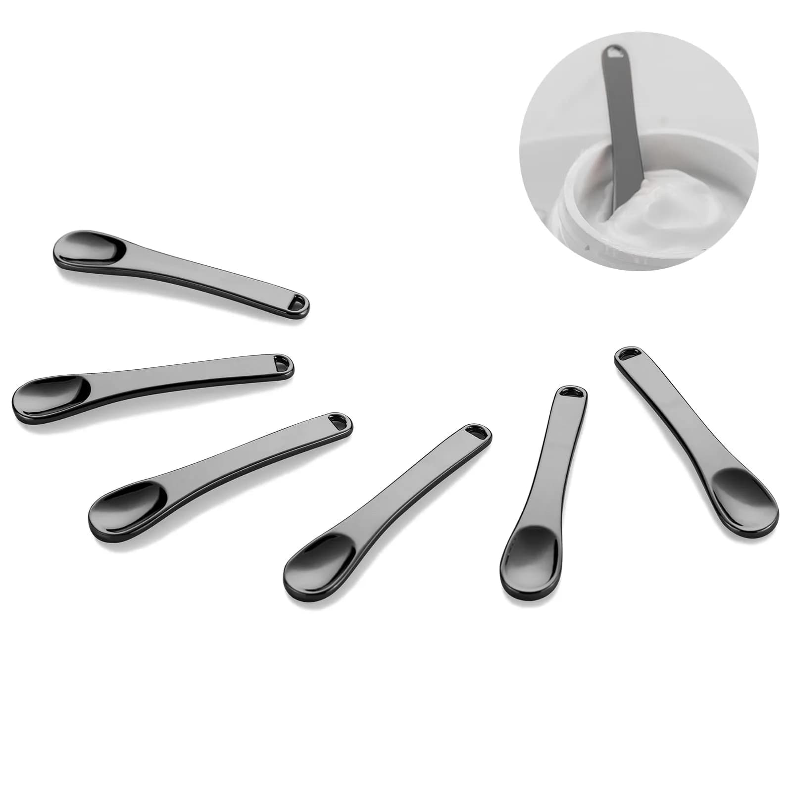 Tekson Black Metal Cosmetic Spatula Set | 6 Pieces, Reusable Scoop for Creams & Lotions - main product image
