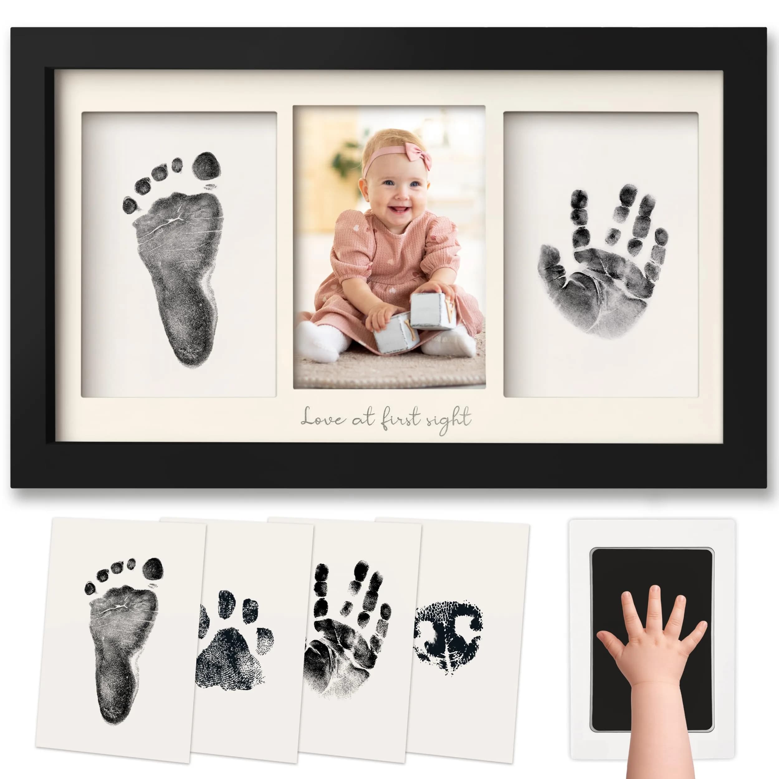 KeaBabies Baby Hand & Footprint Kit, Newborn Keepsake, Alpine White | Mess-Free, Safe & Easy — Onyx Black