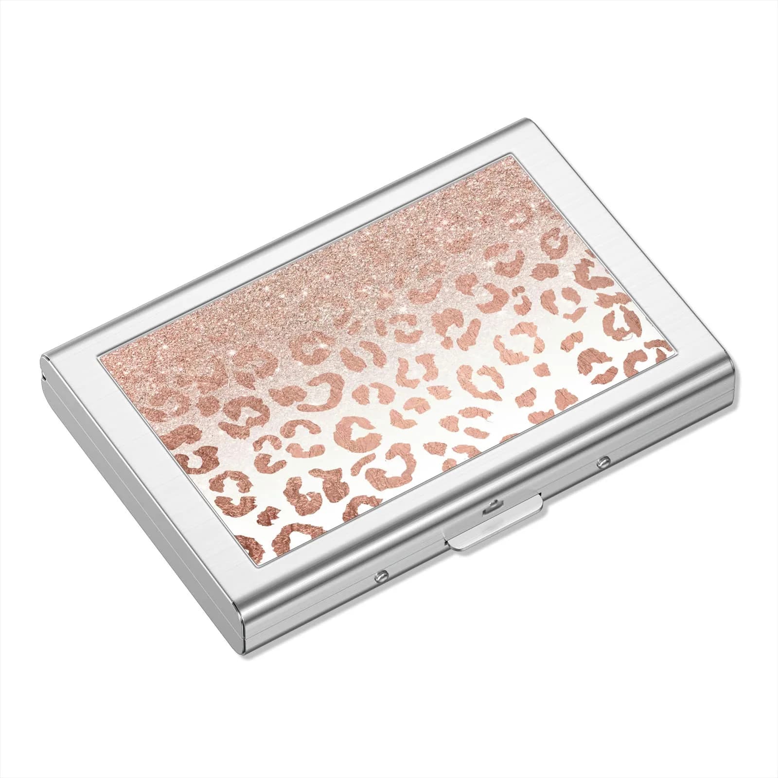 Rimilak Metal Credit Card Holder, Mini Credit Card Wallet, Colorful Flower | RFID Blocking Slim Metal Hard Case for Women Men — Pink Leopard