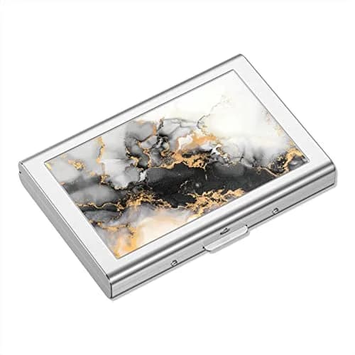 Rimilak Metal Credit Card Holder, Mini Wallet, Black Gold Marble | RFID Blocking Slim Case for Women thumbnail 1
