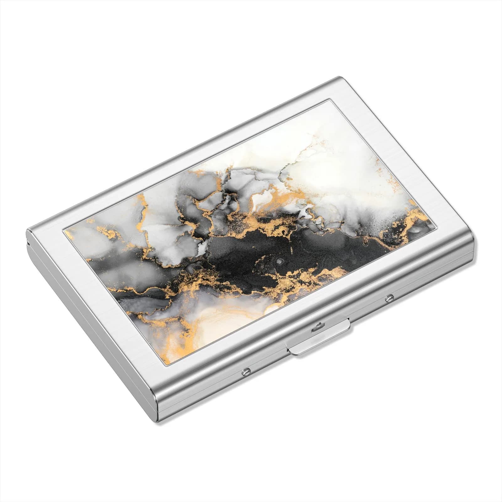 Rimilak Metal Credit Card Holder, Mini Credit Card Wallet, Colorful Flower | RFID Blocking Slim Metal Hard Case for Women Men — Black Gold Mable