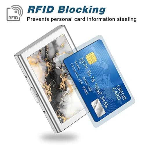 Rimilak Metal Credit Card Holder, Mini Wallet, Black Gold Marble | RFID Blocking Slim Case for Women thumbnail 2