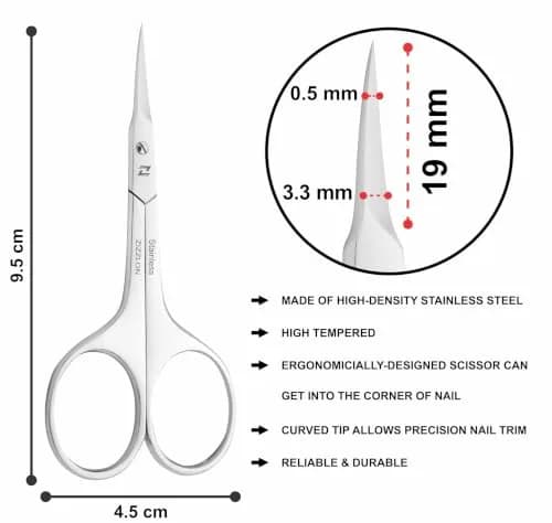 ZIZZLON Extra Fine Curved Blade Cuticle Scissors | Precision Nail Trimming Tool (19mm Blade) thumbnail 6