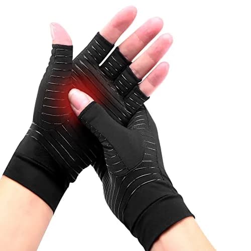 Ricbestlab Copper Arthritis Gloves for Women & Men - X-Large, Black | Fingerless Compression Gloves for Joint Support thumbnail 1