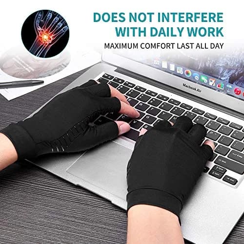 Ricbestlab Copper Arthritis Gloves for Women & Men - X-Large, Black | Fingerless Compression Gloves for Joint Support thumbnail 3