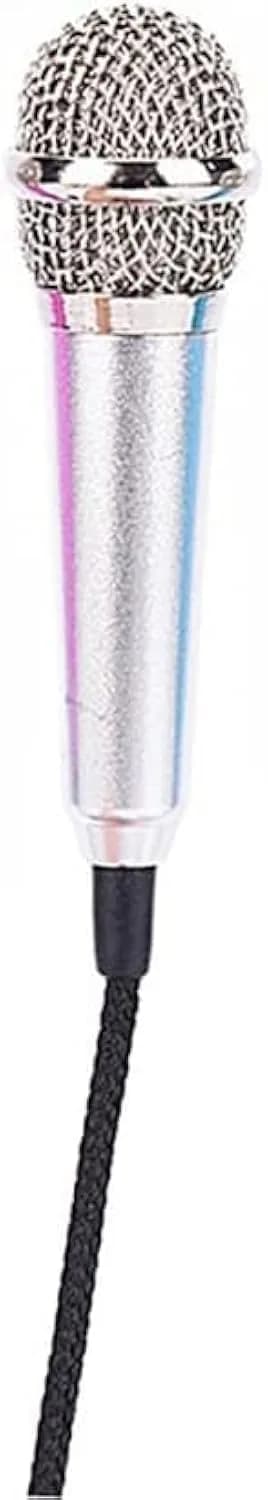 Dreamxue Mini Portable Vocal Instrument Microphone for Mobile Phone Laptop Notebook 3.5mm Universal Wire Connect Karaoke Metallic Mini Microphone for Cell Phone PC Silver - main product image