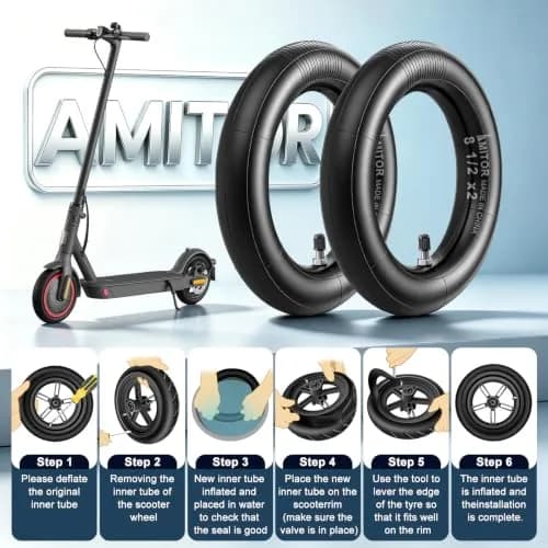 Amitor 8 1/2 x 2 Scooter Inner Tube with Straight Valve | Pressure-Resistant, Extra Thick Inflatable Tire for Xiaomi Pro 2 1S M365 thumbnail 7