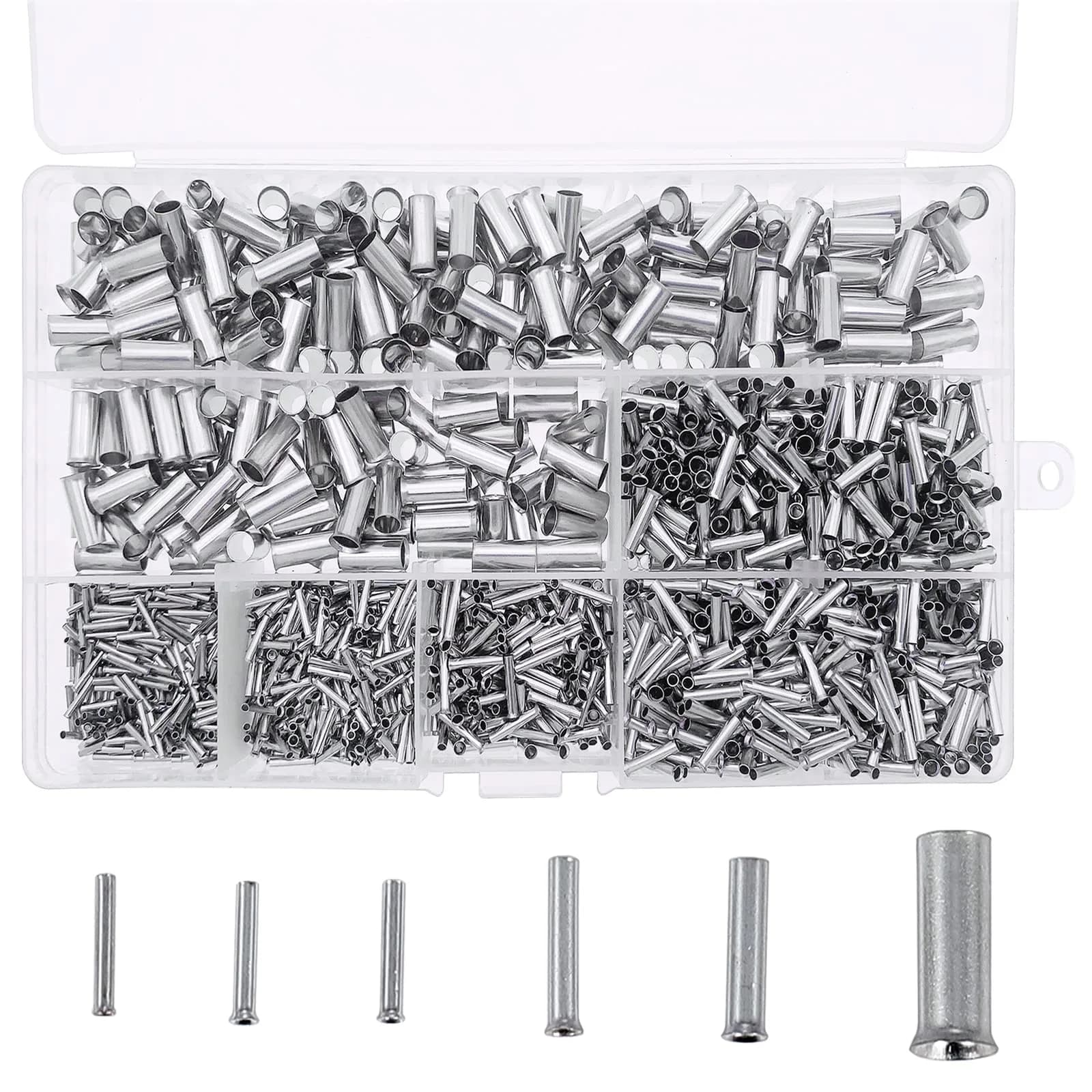 Teansic Copper Wire Ferrules Kit, 250Pcs, 7 Sizes, Non Insulated, Copper, AWG 8-18 | Reliable Electrical Connectors — 1950PCS-Silver