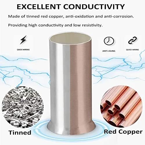 Teansic 1950PCS 22-10 AWG Copper Wire Ferrules Kit, Non-Insulated, Silver-Plated | Reliable Electrical Connection thumbnail 4