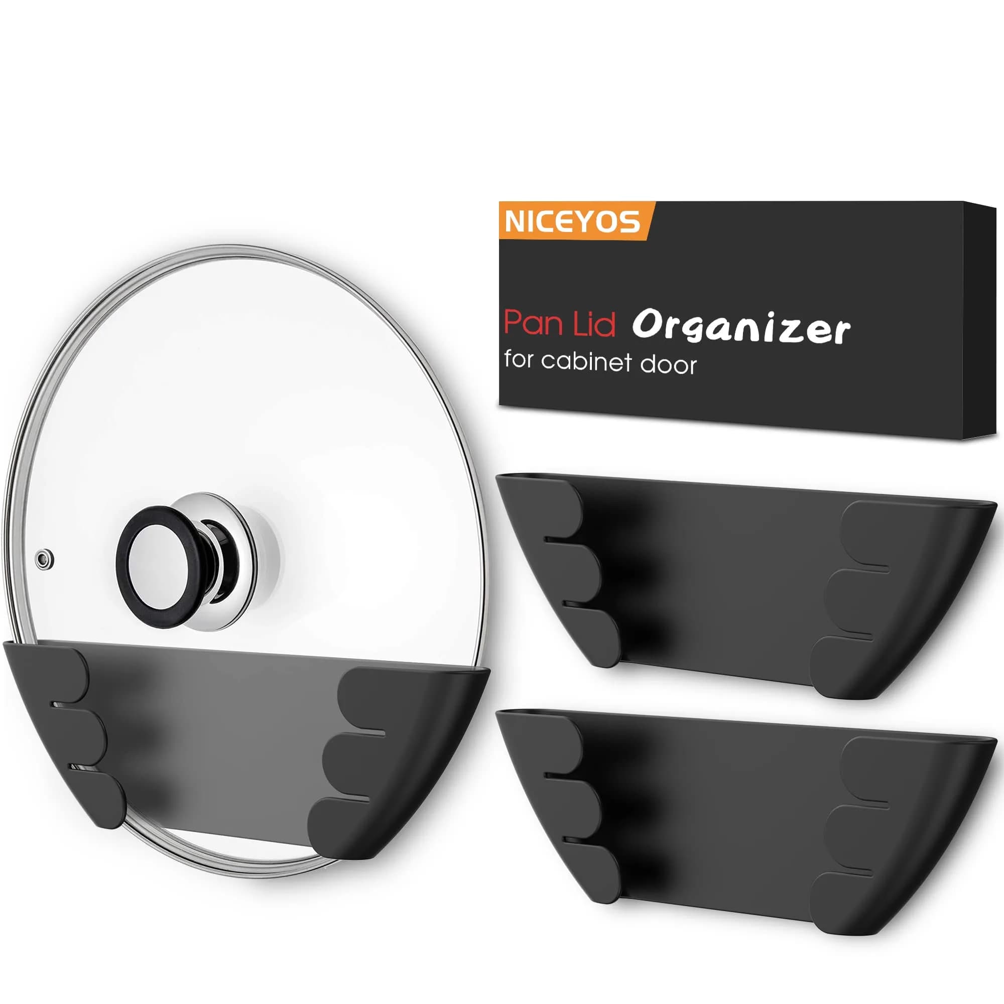 Niceyos Universal Pot Lid Organizer 6 Pack | Wall Mount Kitchen Storage Rack Fits 6"-13" Lids — 3-Pack