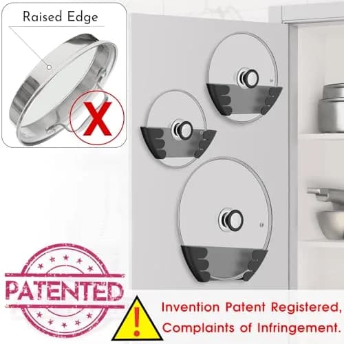 Niceyos Universal Pot Lid Organizer 3 Pack | Wall Mount Kitchen Storage Rack Fits 6" to 13" thumbnail 4