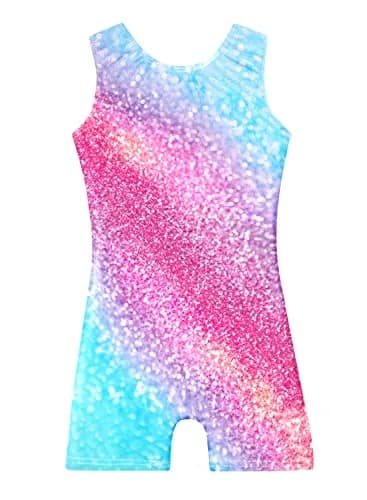 Belovance Girls Kids Leotards for Gymnastics 5/6 Years | Sparkle Rainbow Sleeveless Gymnastic Biketard thumbnail 1