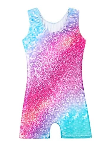 Belovance Girls Kids Leotards for Gymnastics 5/6 Years | Sparkle Rainbow Sleeveless Gymnastic Biketard thumbnail 2