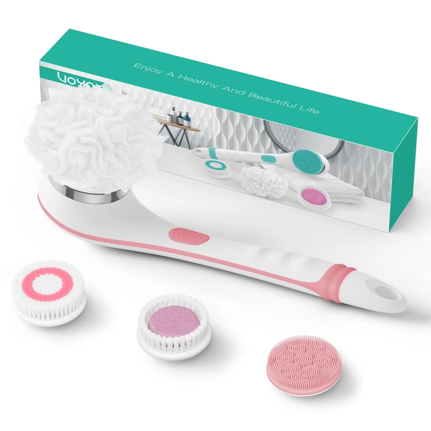 VOYOR Electric Body Brush BC100 Pink | 38.6cm Long Handle Rotating Spin Bath Scrubber