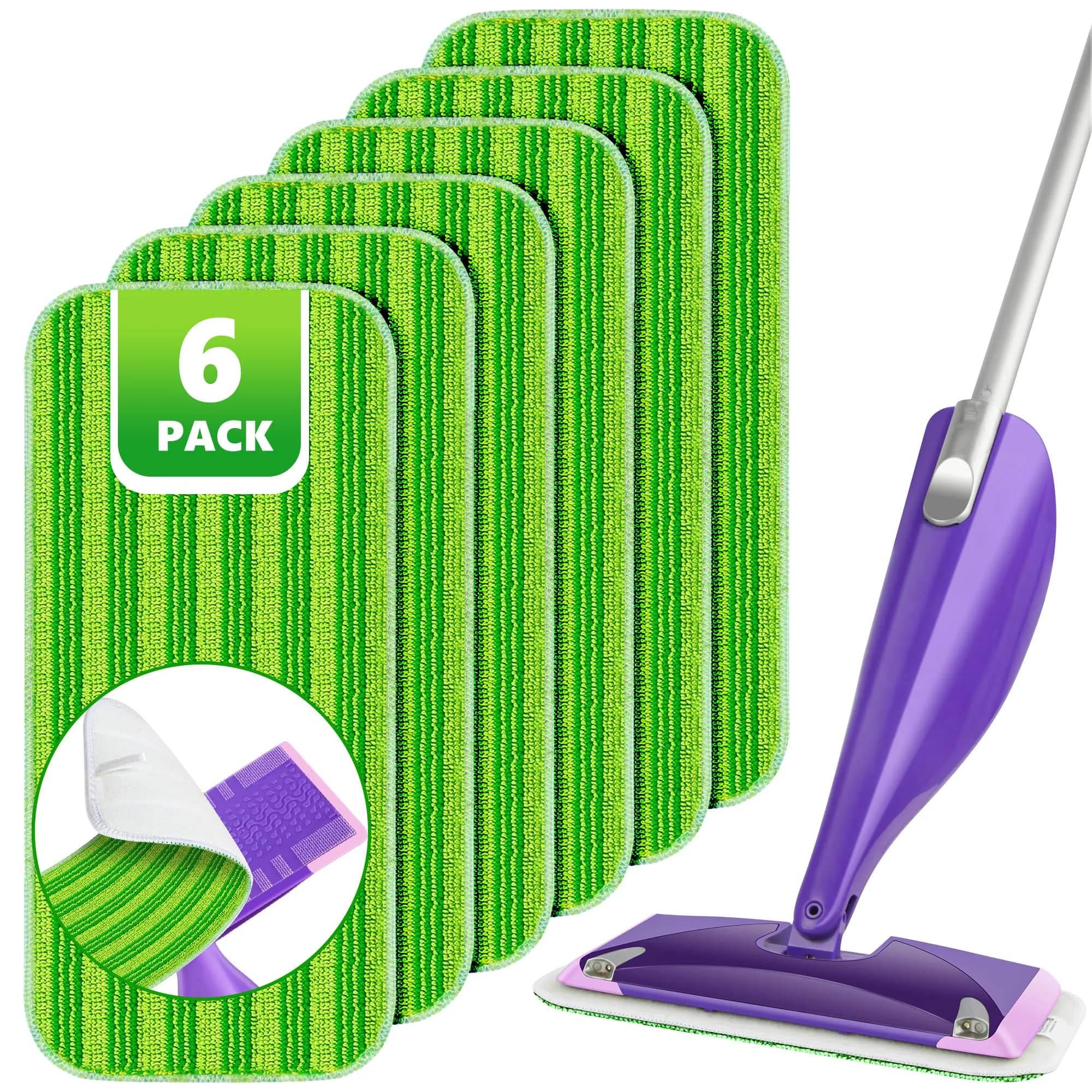 TINA&TONY Reusable Mop Pad for Swiffer WetJet 6PCS | Microfiber Floor Refill for Hardwood & Tile — Green / 6PCS