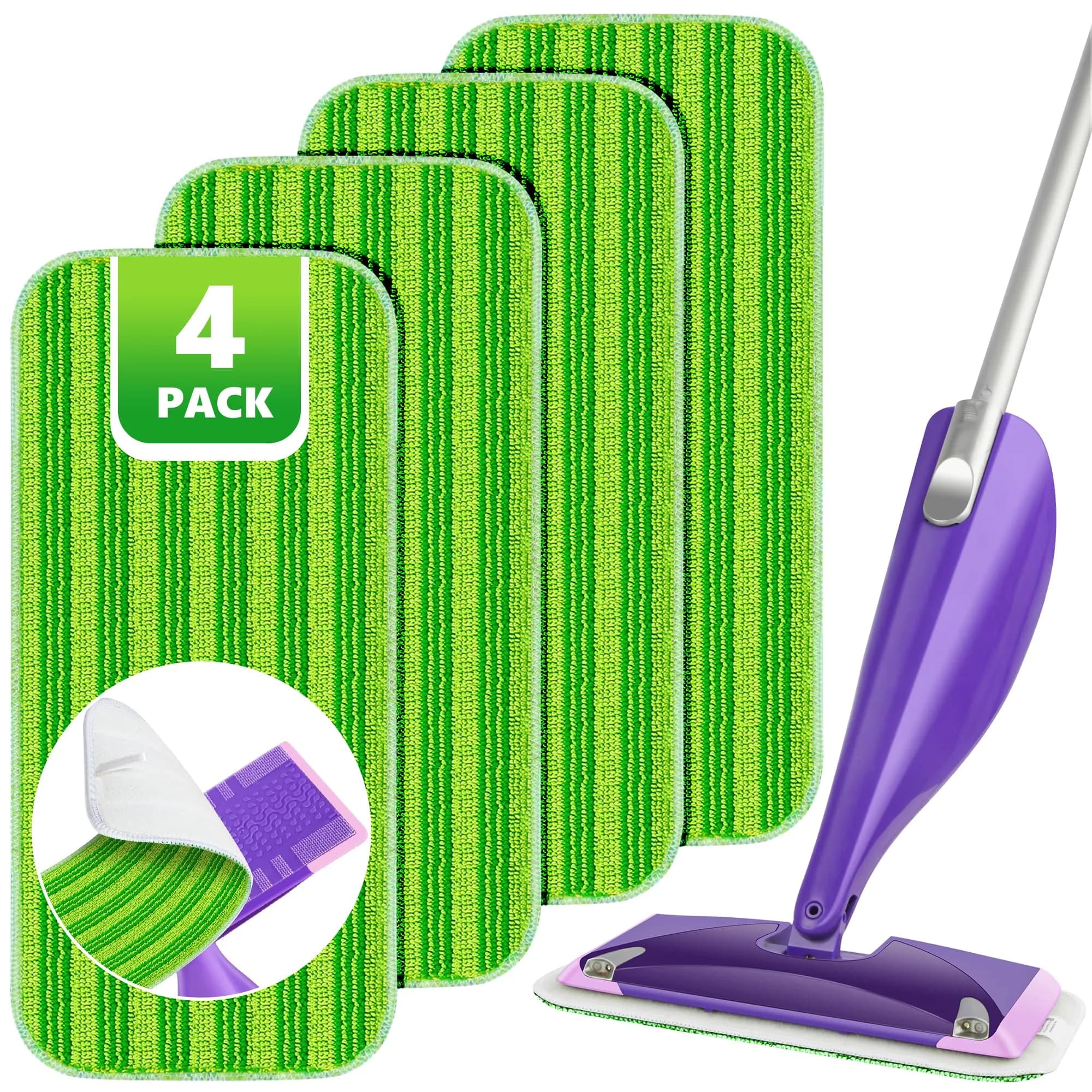 TINA&TONY Reusable Mop Pad for Swiffer WetJet 6PCS | Microfiber Floor Refill for Hardwood & Tile — Green / 4PCS