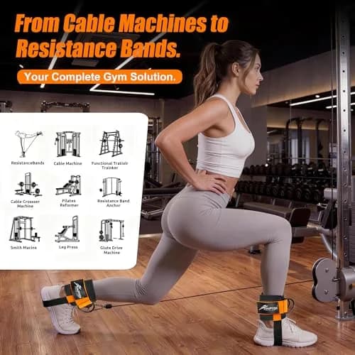 HPYGN Padded Ankle Strap for Cable Machine with Extra Strap & Carabiner, Orange (Pair) | Secure Glute & Leg Workouts thumbnail 5