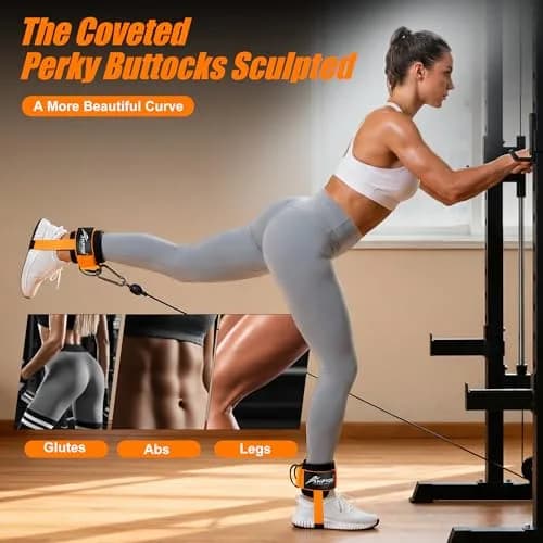 HPYGN Padded Ankle Strap for Cable Machine with Extra Strap & Carabiner, Orange (Pair) | Secure Glute & Leg Workouts thumbnail 7