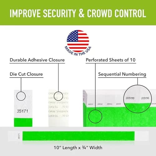 Wristco Neon Green Tyvek Wristbands 600-Pack | Tamper-Proof & Fluorescent for Events, Hospitals, Parties thumbnail 2