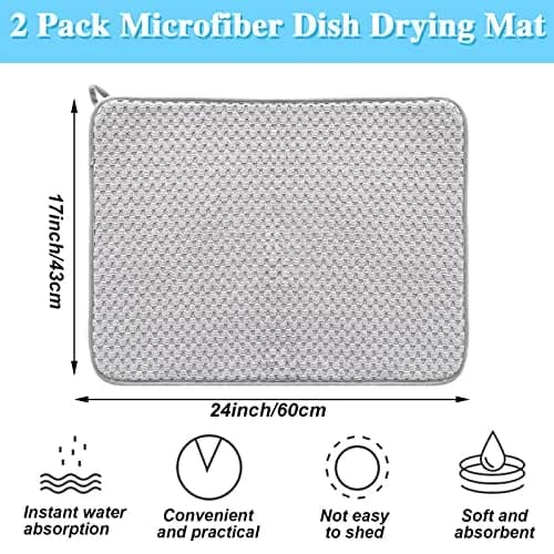 Meirrnyyu 2 Pack Microfiber Dish Drying Mat 24x17 inch | Absorbent Kitchen Counter Pad for Countertops & Sinks thumbnail 2