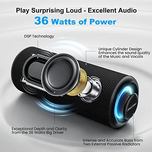 MIATONE 36W Portable Bluetooth Speaker with Stereo Sound & 24H Playtime | IPX7 Waterproof, USB-C Outdoor Speaker (Black) thumbnail 2