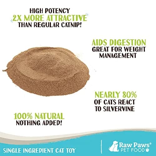 Raw Paws Silvervine Powder 75g (2.6 oz) | Potent Catnip Alternative for Indoor Cats thumbnail 2