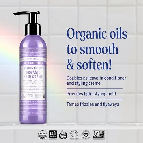 Dr. Bronner's Organic Hair Crème Lavender Coconut Leave-In Conditioner 354ml (12 Fl Oz) | USDA Organic & Fair Trade Ingredients thumbnail 2