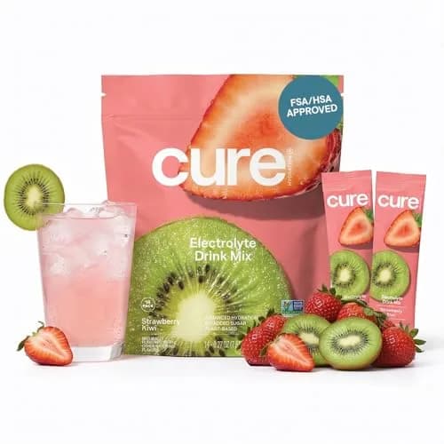 Cure Hydration Strawberry Kiwi Electrolyte Powder 14 Packets | 4x Electrolytes, No Added Sugar, Vegan, FSA/HSA Eligible thumbnail 1