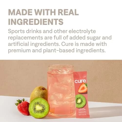 Cure Hydration Strawberry Kiwi Electrolyte Powder 14 Packets | 4x Electrolytes, No Added Sugar, Vegan, FSA/HSA Eligible thumbnail 7