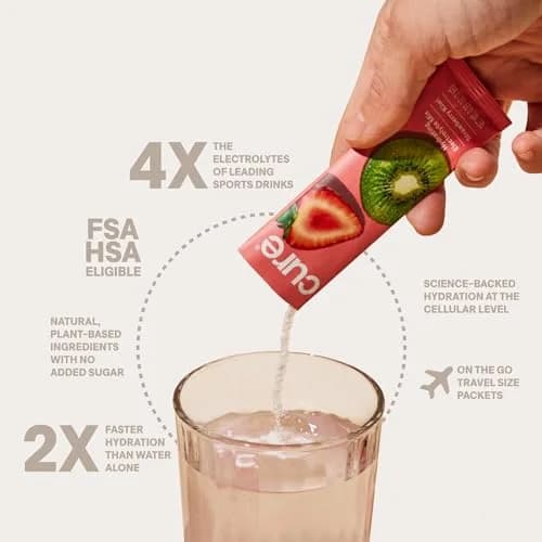Cure Hydration Strawberry Kiwi Electrolyte Powder 14 Packets | 4x Electrolytes, No Added Sugar, Vegan, FSA/HSA Eligible thumbnail 3