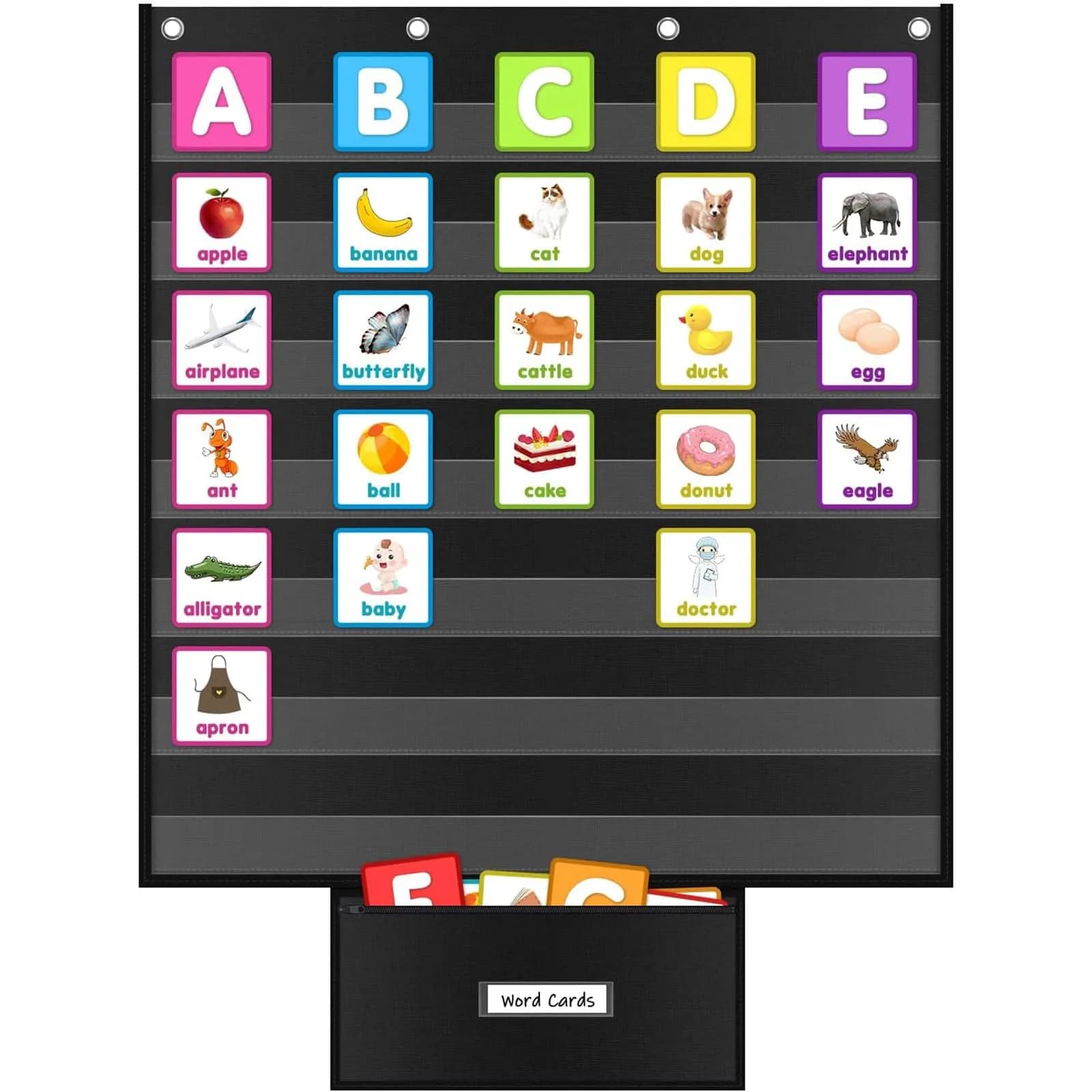 ALSLEA Large Hanging Pocket Chart 107cm x 73cm (42"x 28 ¾") | 11 Pockets for Classroom Organization — Black
