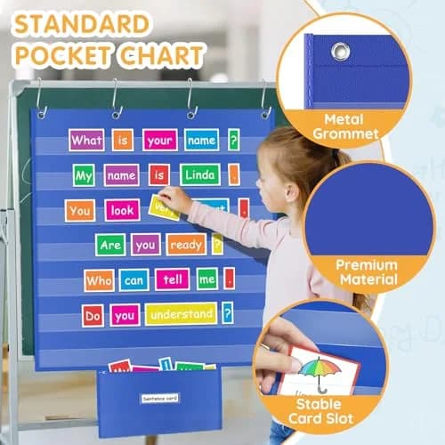 ALSLEA Standard Pocket Chart with Zipper Storage Bag 71cm x 71cm (28"x28") | Teacher Essential for Classroom Learning thumbnail 4