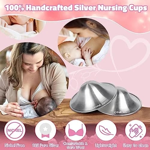 FATI Silver Nursing Cups 2-Pack | 925 Sterling Silver Nipple Shields for Sore Nipple Relief thumbnail 4