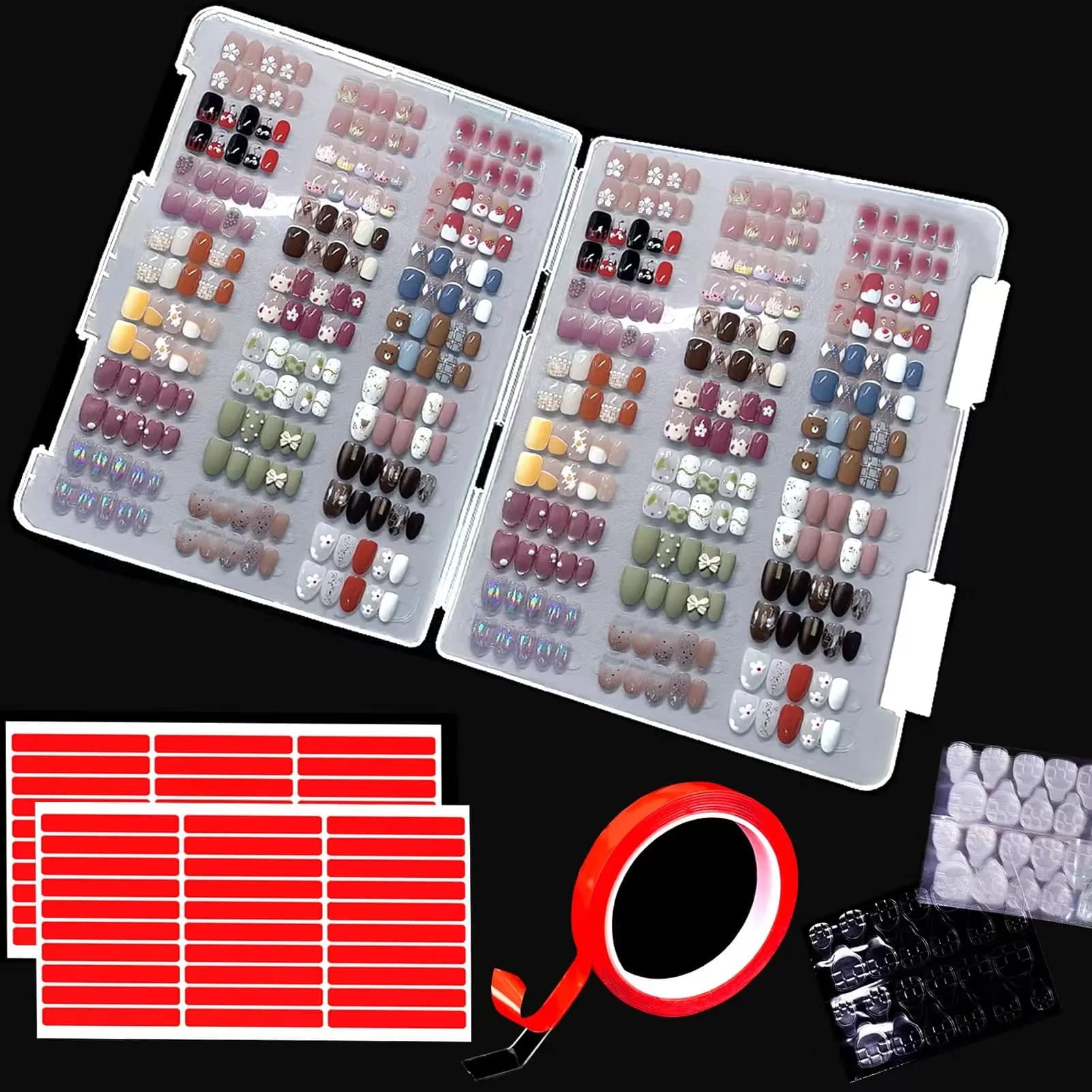 GUXACU Large Transparent Press-On Nail Storage Box (12*9*0.8 inch) | 600 Pieces Capacity, Organizer & Display