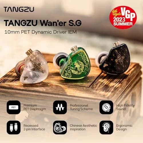 Linsoul TANGZU Wan'er S.G 10mm DD Driver PET Diaphragm IEM with Metal Nozzle, 1.2m OFC Cable | Smooth, Full-Bodied Sound thumbnail 2
