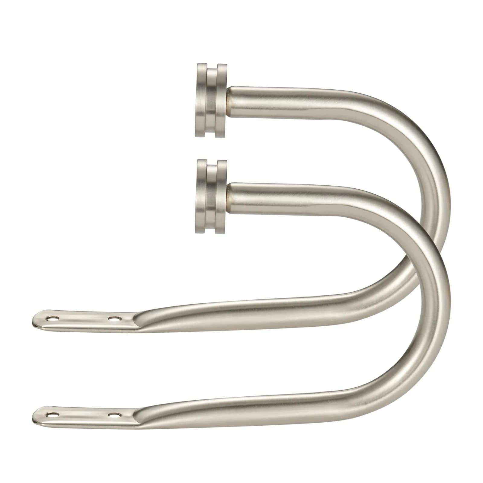 Kemmie Brass Decorative Curtain Holdbacks Set of 2 | Heavy Duty Metal Wall Mount Hooks for Drapery — Matte Nickel