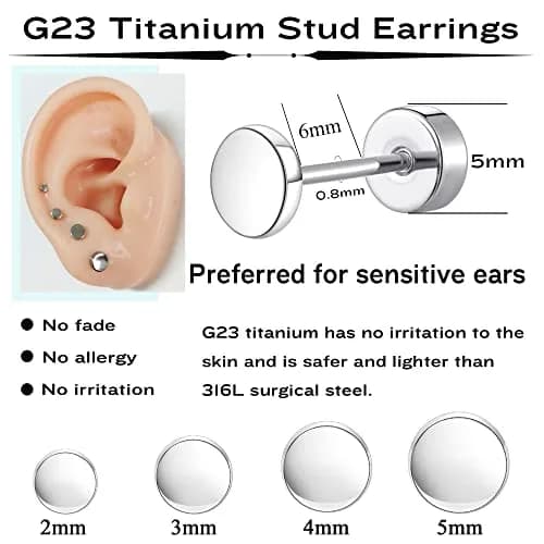 MJust Small Titanium Earrings for Women G23 Titanium Stud Earrings for Sensitive Ears Dot Ball Cubic Zirconia Hypoallergenic 20G Flat Back Earrings thumbnail 3