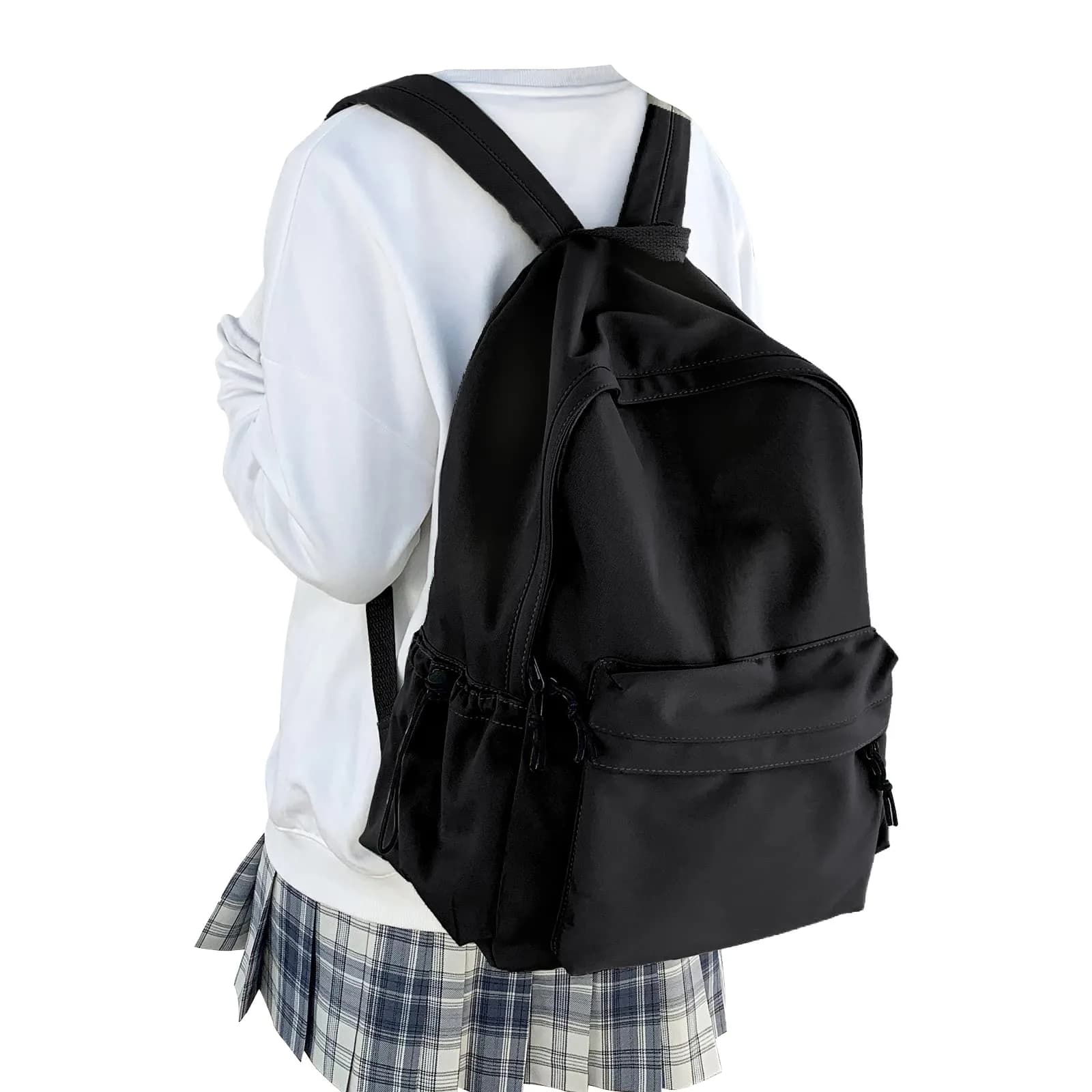 WEPOET Black Backpack For College Women, Middle High School Bag For Girls Bookbag | Water Resistant Nylon Daypack - main product image