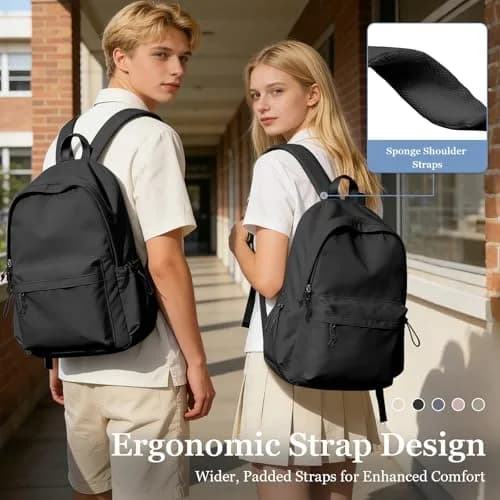 WEPOET Black Backpack For College Women, Middle High School Bag For Girls Bookbag | Water Resistant Nylon Daypack thumbnail 6