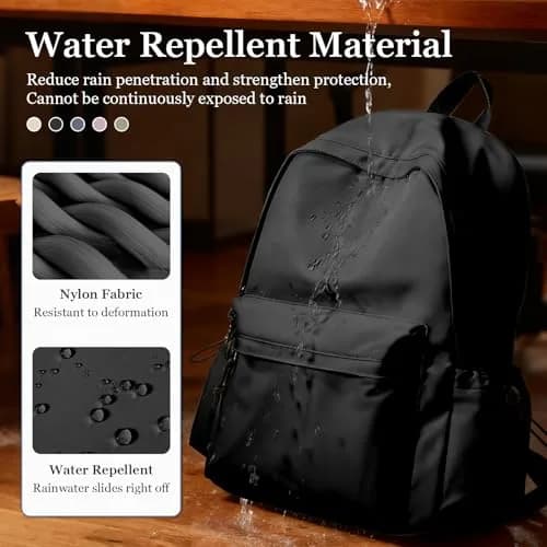 WEPOET Black Backpack For College Women, Middle High School Bag For Girls Bookbag | Water Resistant Nylon Daypack thumbnail 7