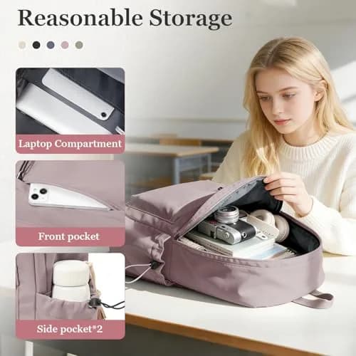 WEPOET Waterproof School Backpack for Men Women, 32cm (12.6in) x 46cm (18.1in) x 14cm (5.5in) | Durable Nylon College Bookbag with Laptop Sleeve thumbnail 3