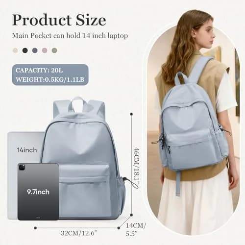 WEPOET School Backpack Girls, Waterproof Bookbag Women, College Student School Bag with 14-inch Laptop Sleeve | Blue thumbnail 2