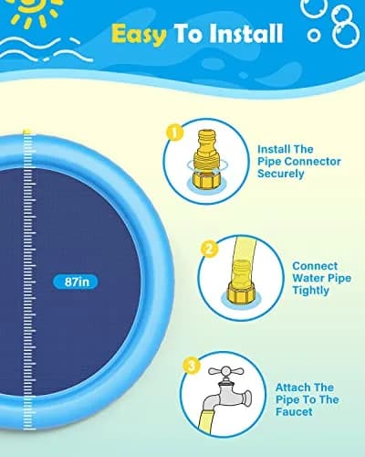 Peteast Dog Pool, Anti-Slip Splash Pad for Dogs, 86 in, Blue | Large, Puncture-Resistant Water Play Mat thumbnail 4