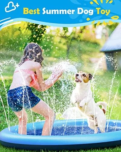 Peteast Dog Pool, Anti-Slip Splash Pad for Dogs, 86 in, Blue | Large, Puncture-Resistant Water Play Mat thumbnail 2