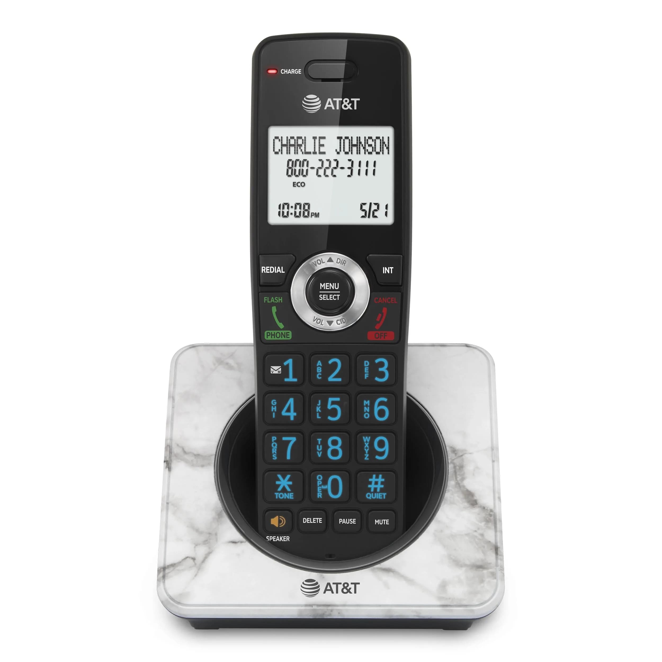 AT&T DECT 6.0 Cordless Phone with Call Block | Marble Finish, 2" Backlit Display, Full-Duplex Speakerphone - main product image
