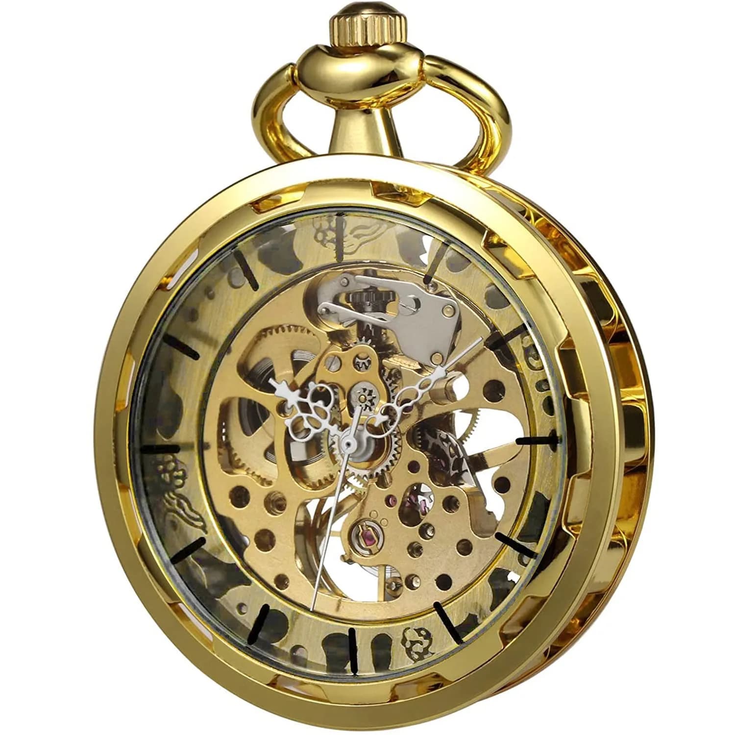 VIGOROSO Men’s Skeleton Pocket Watch with Chain | Hand Wind Mechanical Watch for Men, Gift