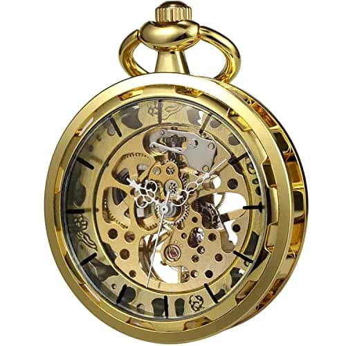 VIGOROSO Men’s Skeleton Pocket Watch with Chain | Hand Wind Mechanical Watch for Men, Gift thumbnail 1
